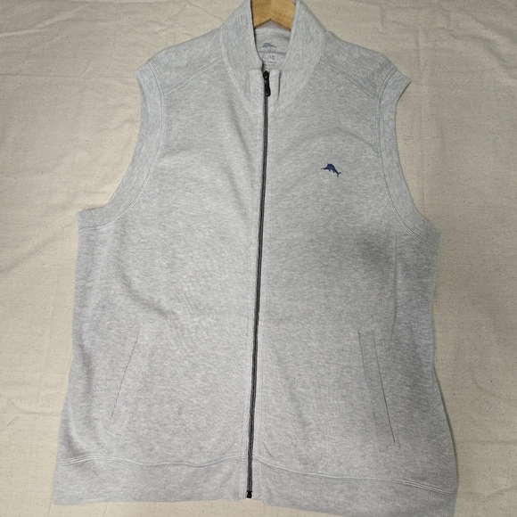 New Tommy Bahama Mens Xl Gray Zip-Up Vest - Picture 2 of 13
